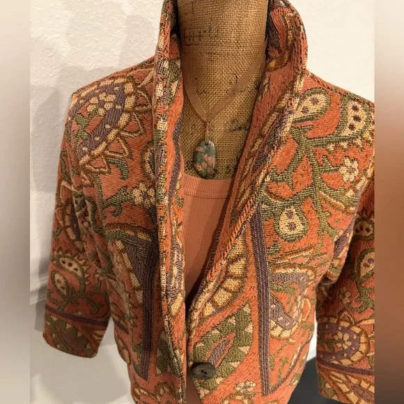 Coachella Vintage 90’s Sugar Street Weavers Tapestry Retro Jacket Persimmon SM - Picture 7 of 10
